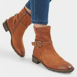 $500+ PAUL GREEN DENVER Belted Biker CHIC Boot MOTO RUGGED COGNAC 7.5 UK/ 10 US